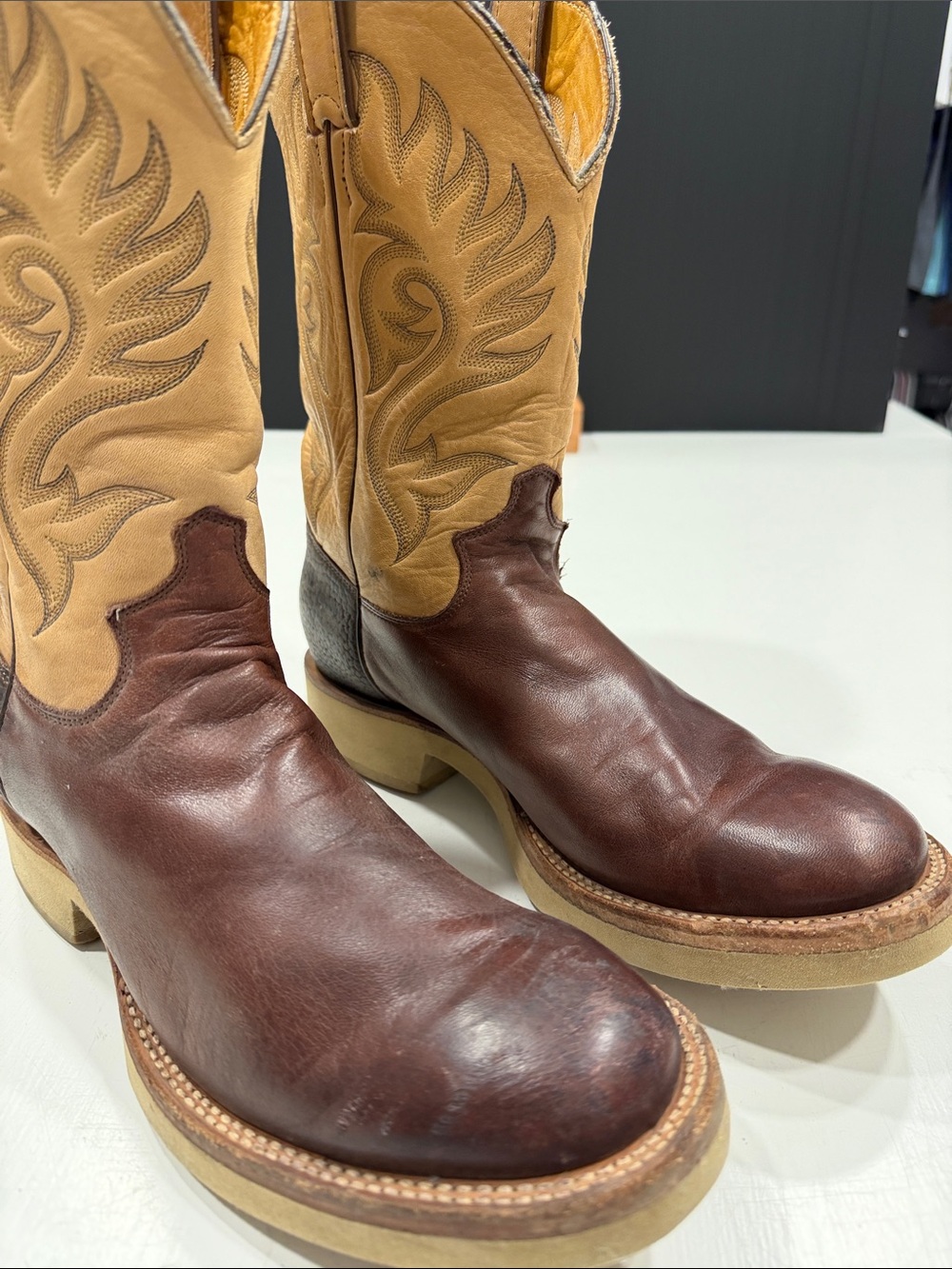 Justin Boots Two-Tone Brown and Tan Western Pull-On Boots